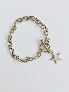 Vintage 80s 90s 925 sterling silver chunky rolo chain star charm bracelet